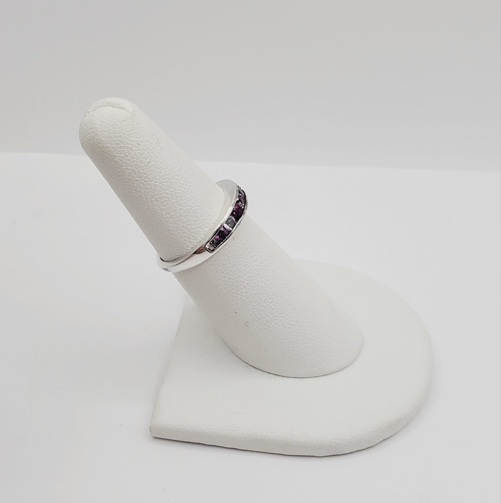 Pink & White Topaz Simulants 925 Sterling Silver Stackable Band Ring - Picture 6 of 7